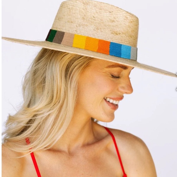 sunshine tienda Accessories - Sunshine Tienda Wide-Brim Straw Sun Hat with Colorblock Band - Natural